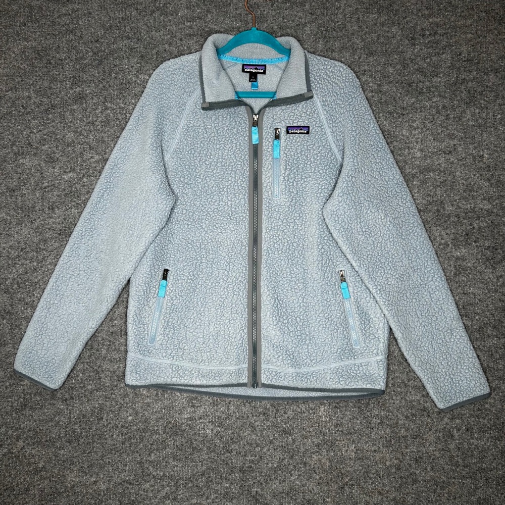 Patagonia Womens Retro Pile Fleece Full Zip Jacket Light Blue Large Outdoors